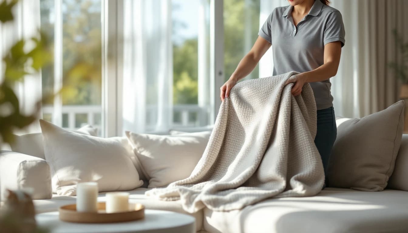 Cleaner preparing a short-term rental bedroom with fresh linens in a DFW home