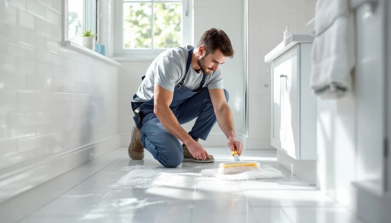 Professional cleaner deep cleaning a kitchen in a Bedford, TX home