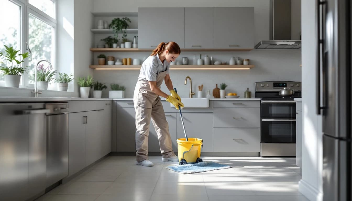Professional deep cleaning of a North Richland Hills, TX kitchen with detailed appliance and baseboard work