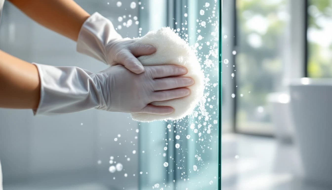 Cleaner scrubbing hard-water buildup from a bathroom fixture in a Weatherford, TX home