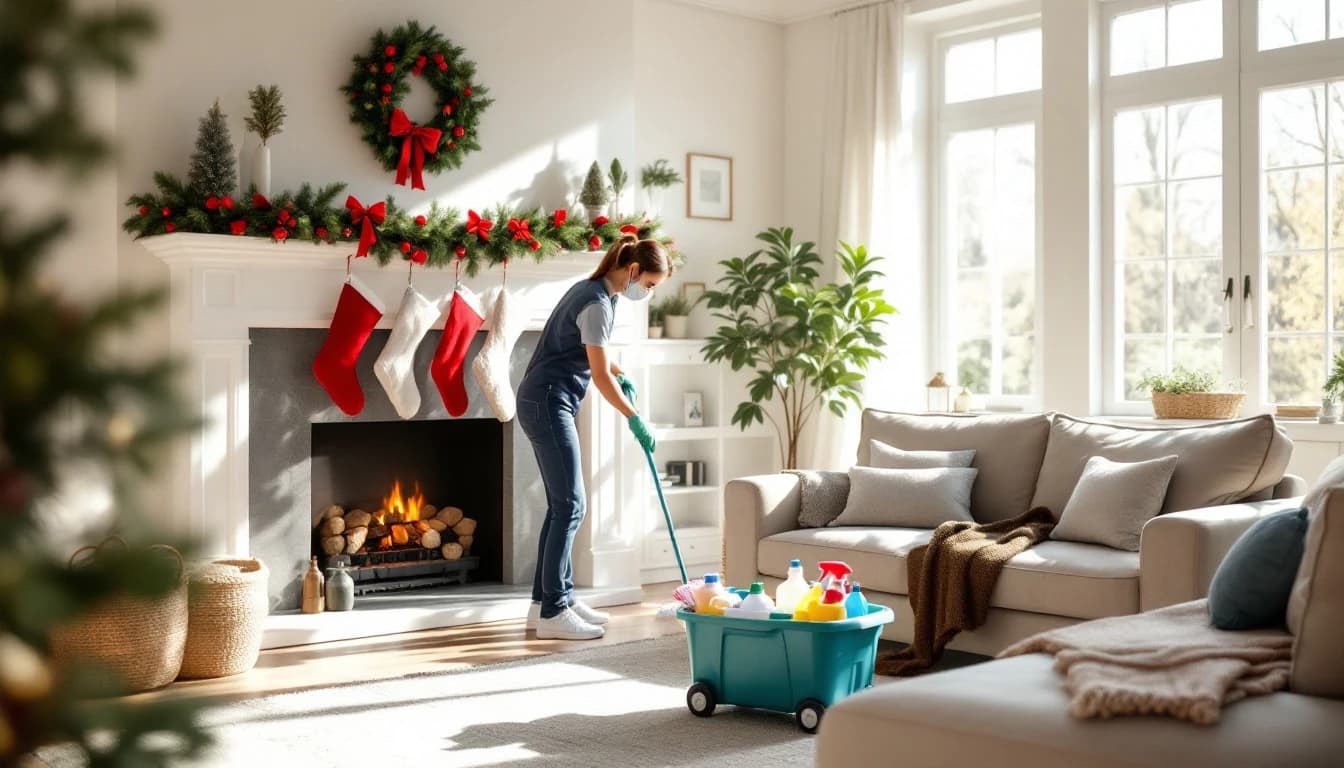 Tidy, festive dining room and clean kitchen ready for holiday guests in a DFW home