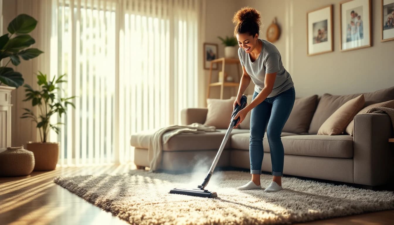 Professional cleaner tidying a kitchen in a family home in Burleson, TX