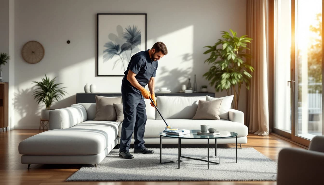 Professional house cleaning in progress in a Euless, TX living room