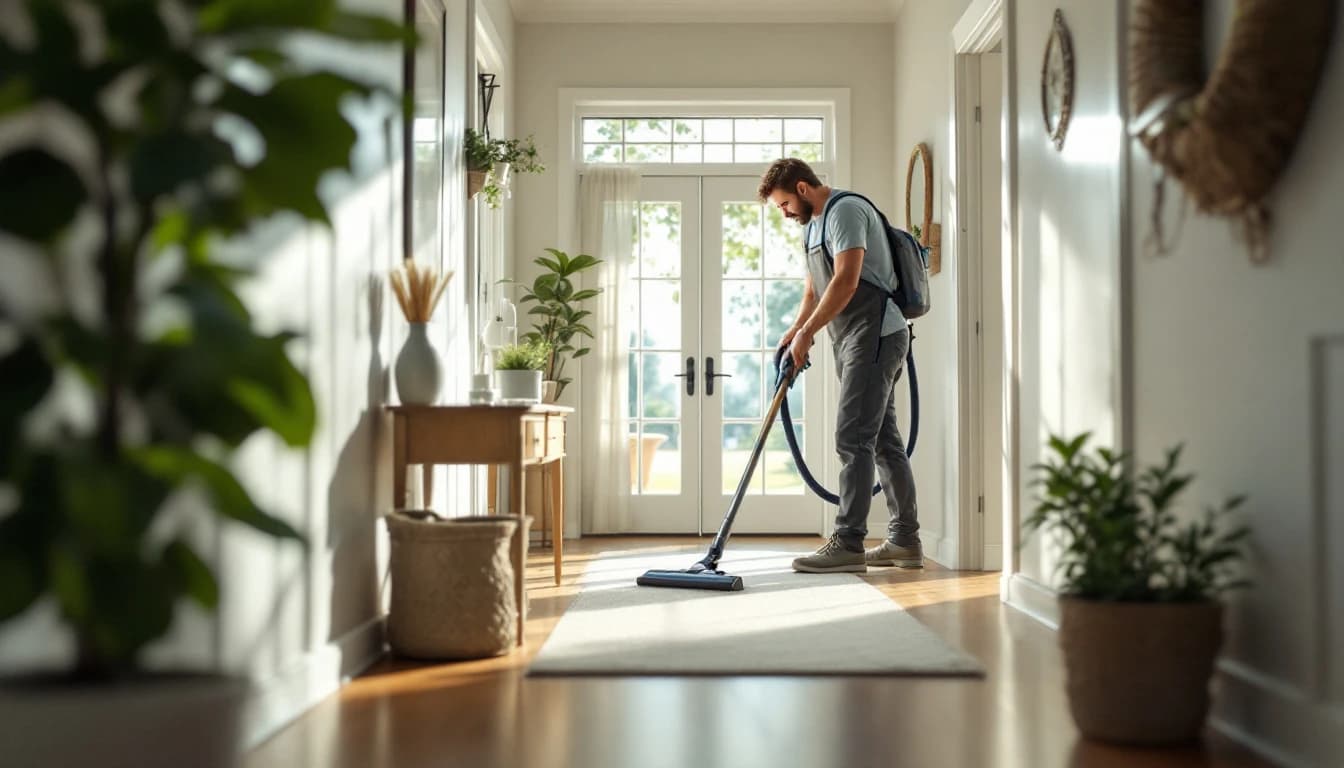 Professional maid cleaning a bathroom sink in a Haltom City, TX home