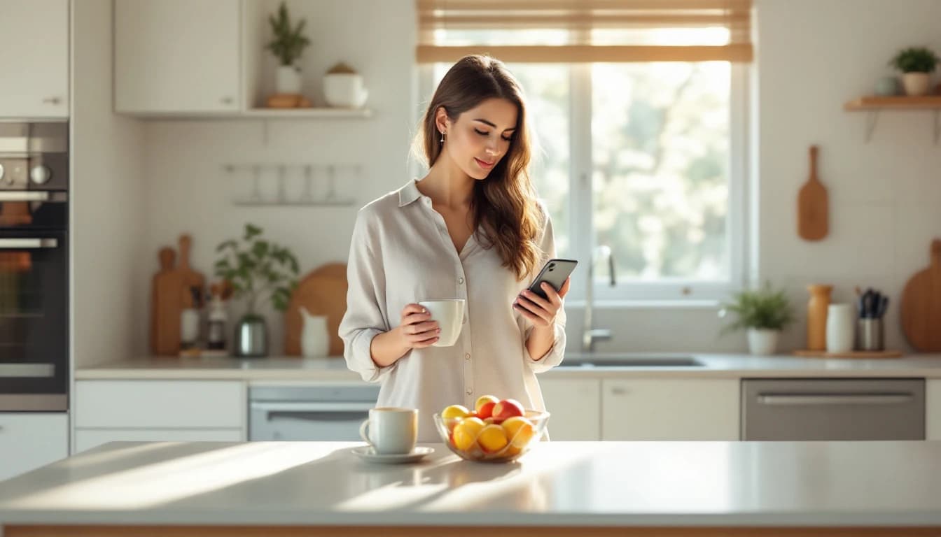 Homeowner comparing cleaning company reviews on a laptop at a kitchen table