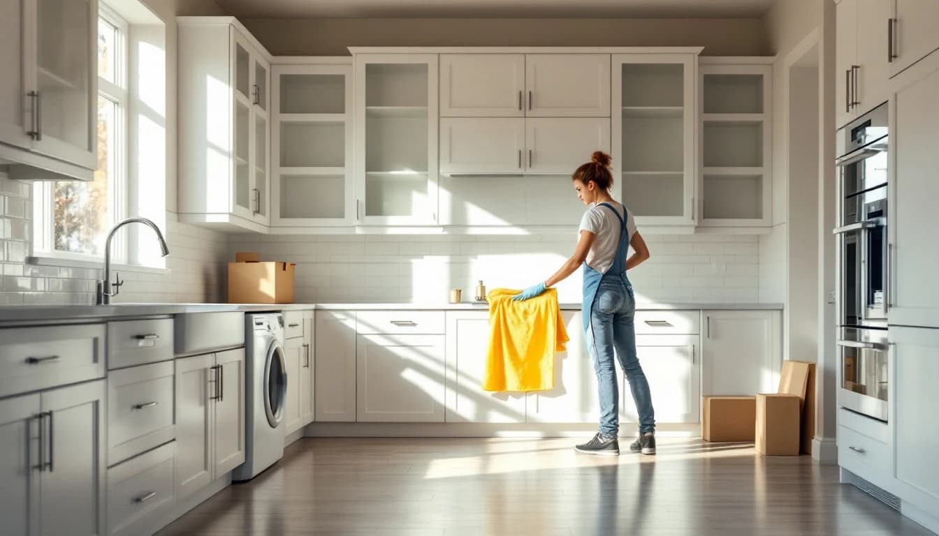 Move-out cleaning of an empty kitchen in a Keller, TX rental home