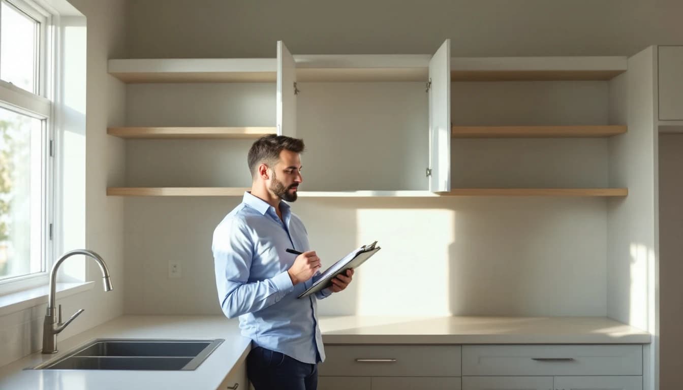 Property manager inspecting a clean empty kitchen during a DFW move-out walkthrough