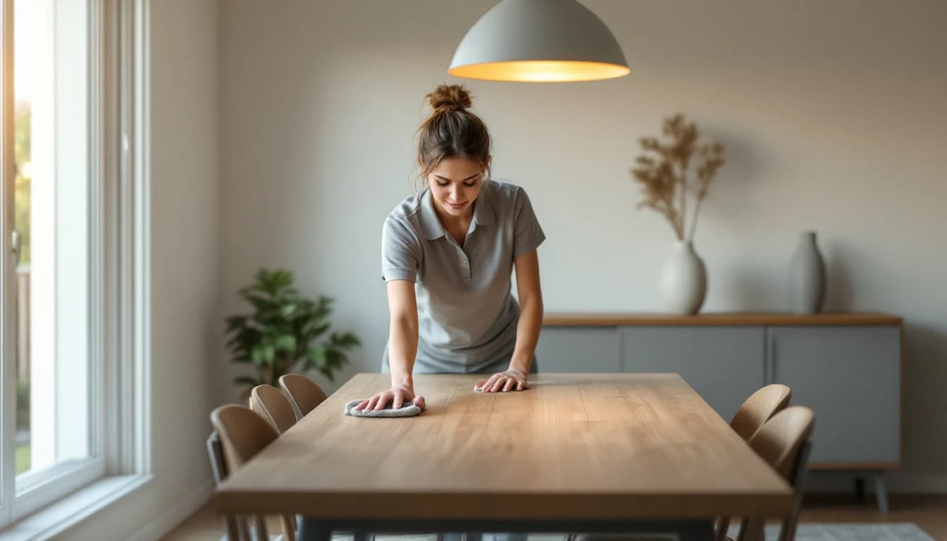 A professional cleaner working in a bright Fort Worth home