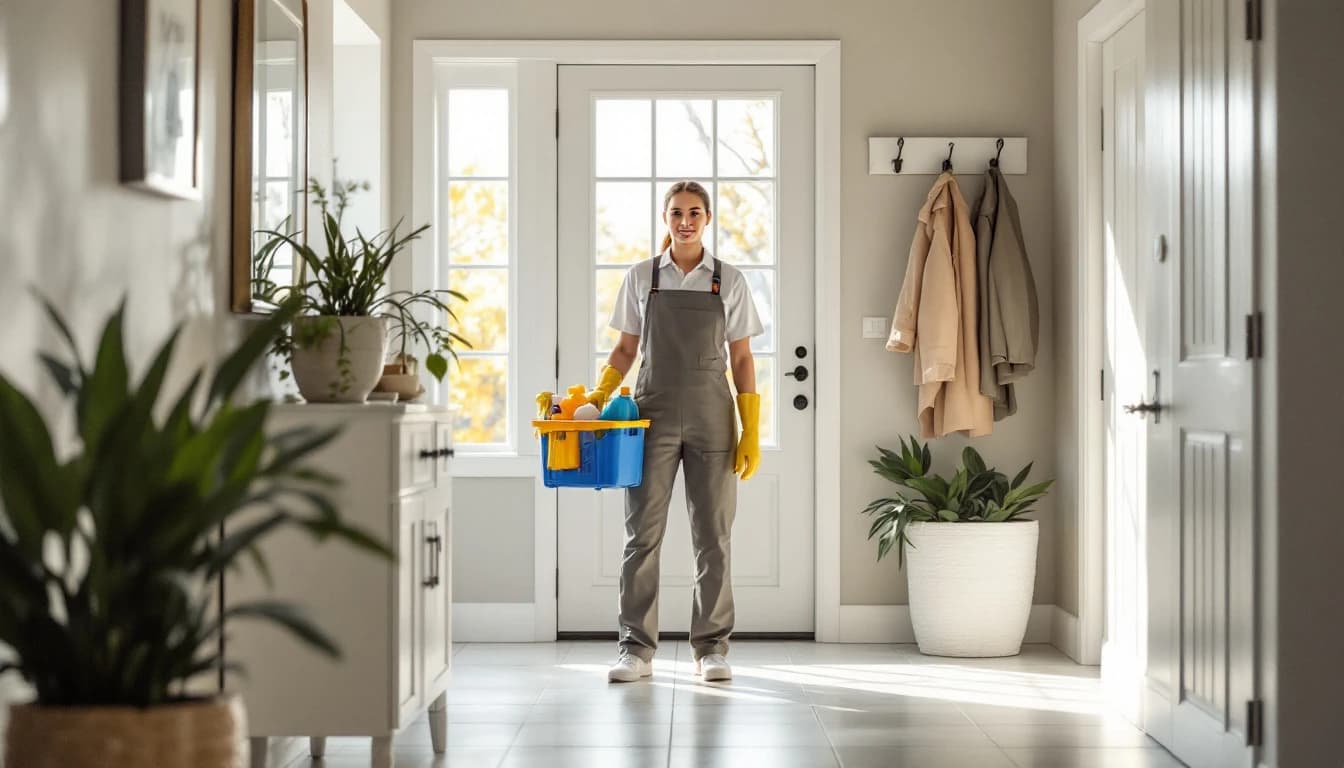 Cleaner arriving at a DFW home ready to begin a first house cleaning appointment